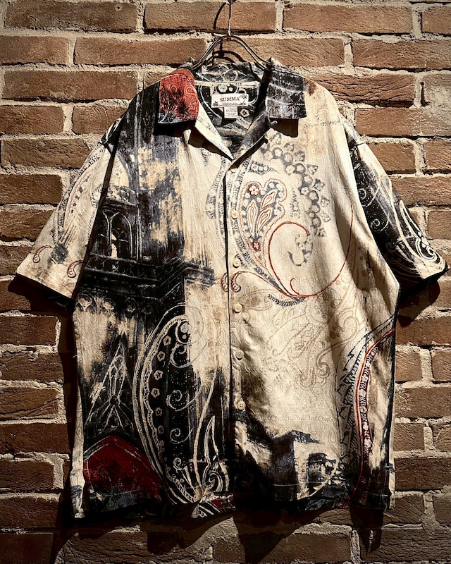 【Caka act3】Artistic Paisley Design Vintage Silk × Cotton S/S Open Collar Shirt
