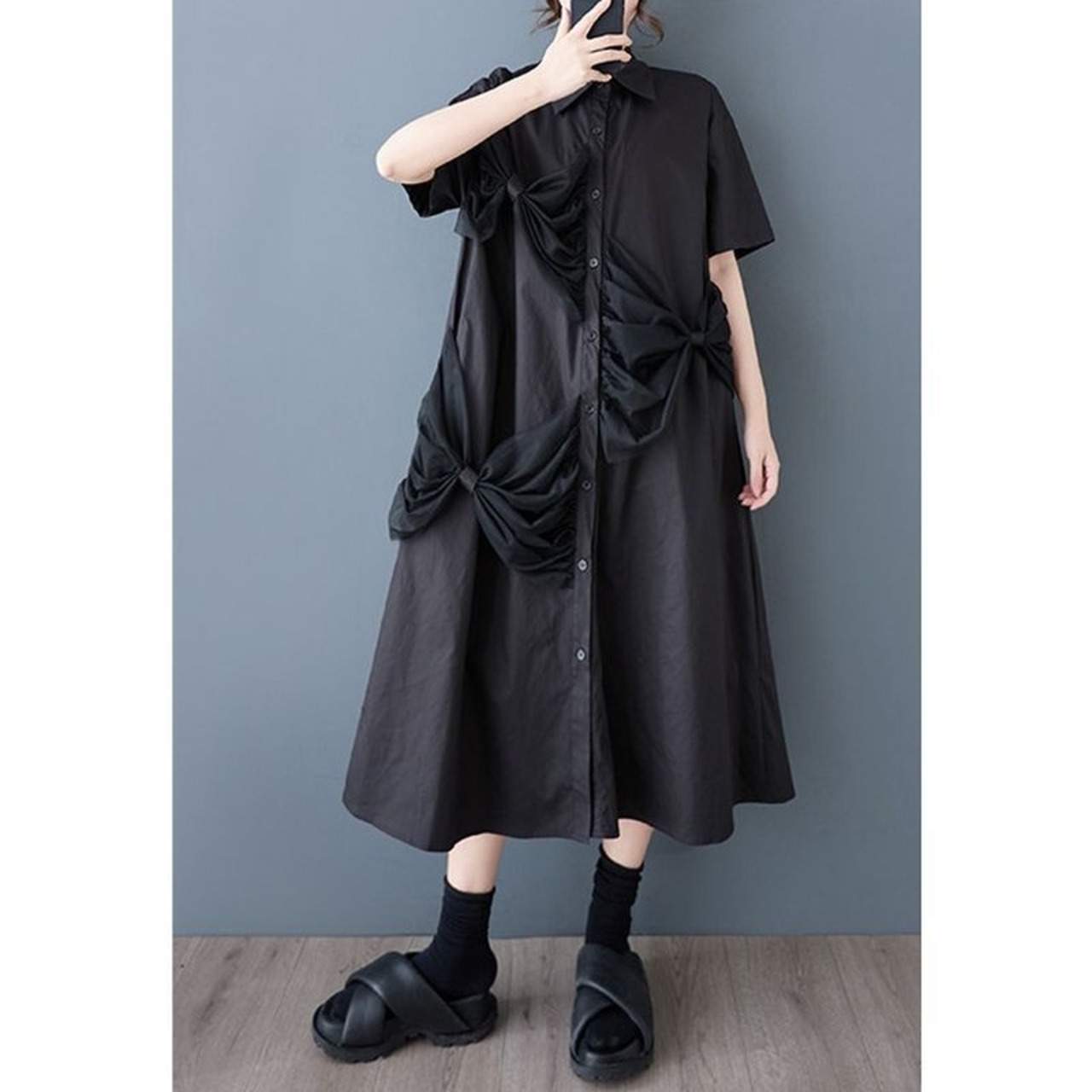 リボン 立体 モードワンピース  30066