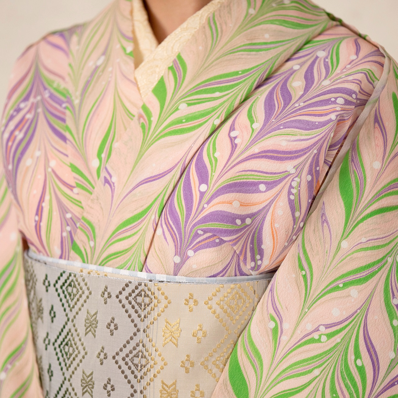 〈Sunset Macaron〉矢羽柄 × ドット〜洗えるきもの(シルジェリー)〜