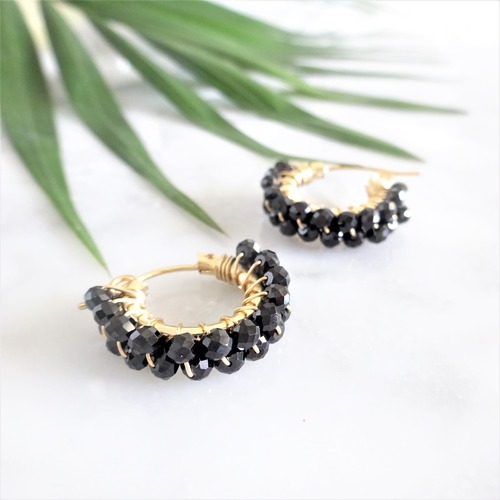 14kgf Black Spinel wrapped pierced earring /earring