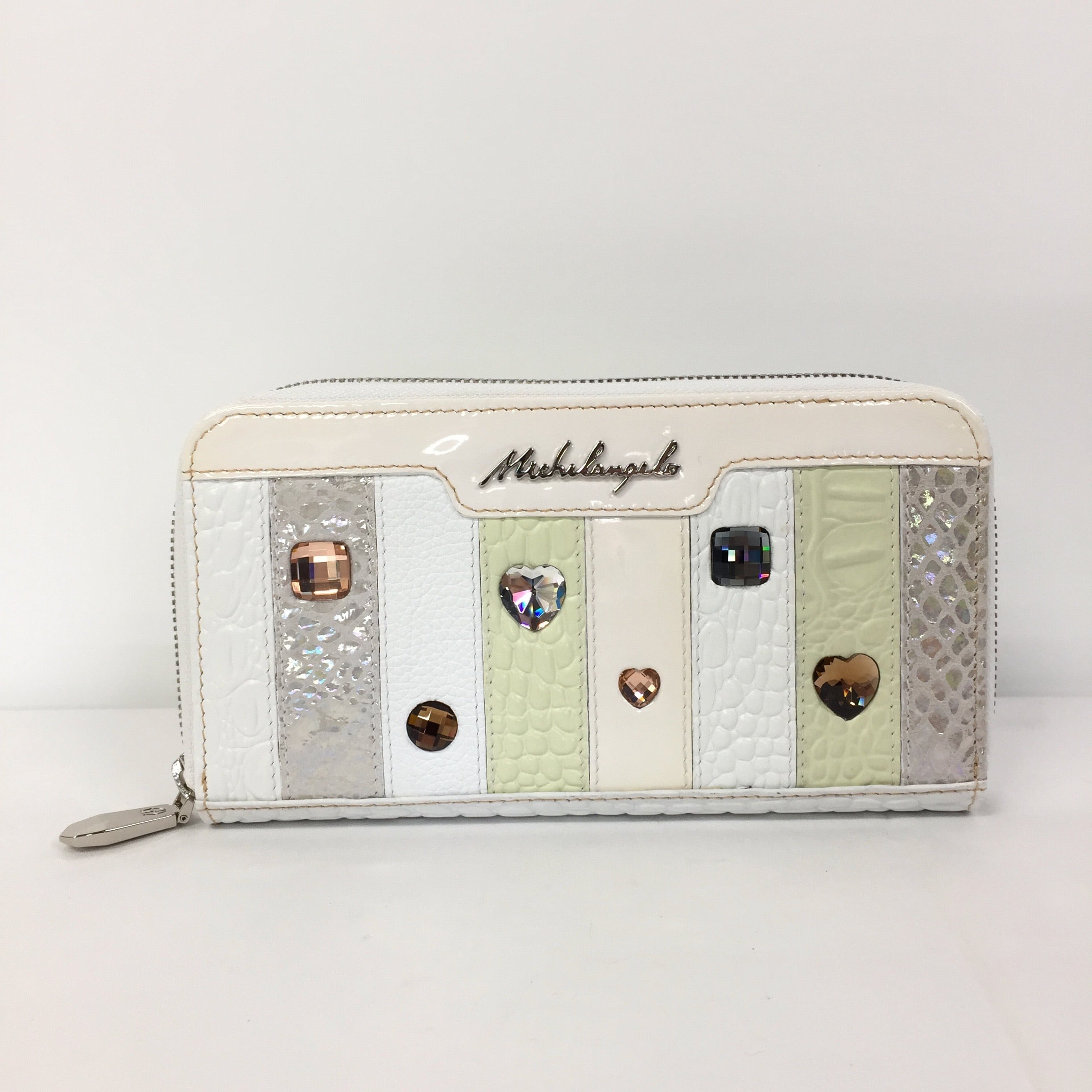 【新品級】 MICHELANGELO ビジュー 刺繍 財布 白 ミケランジェロ 中古・古着通販】MICHELANGELO (ミケランジェロ) 2つ折り財布 ホワイト