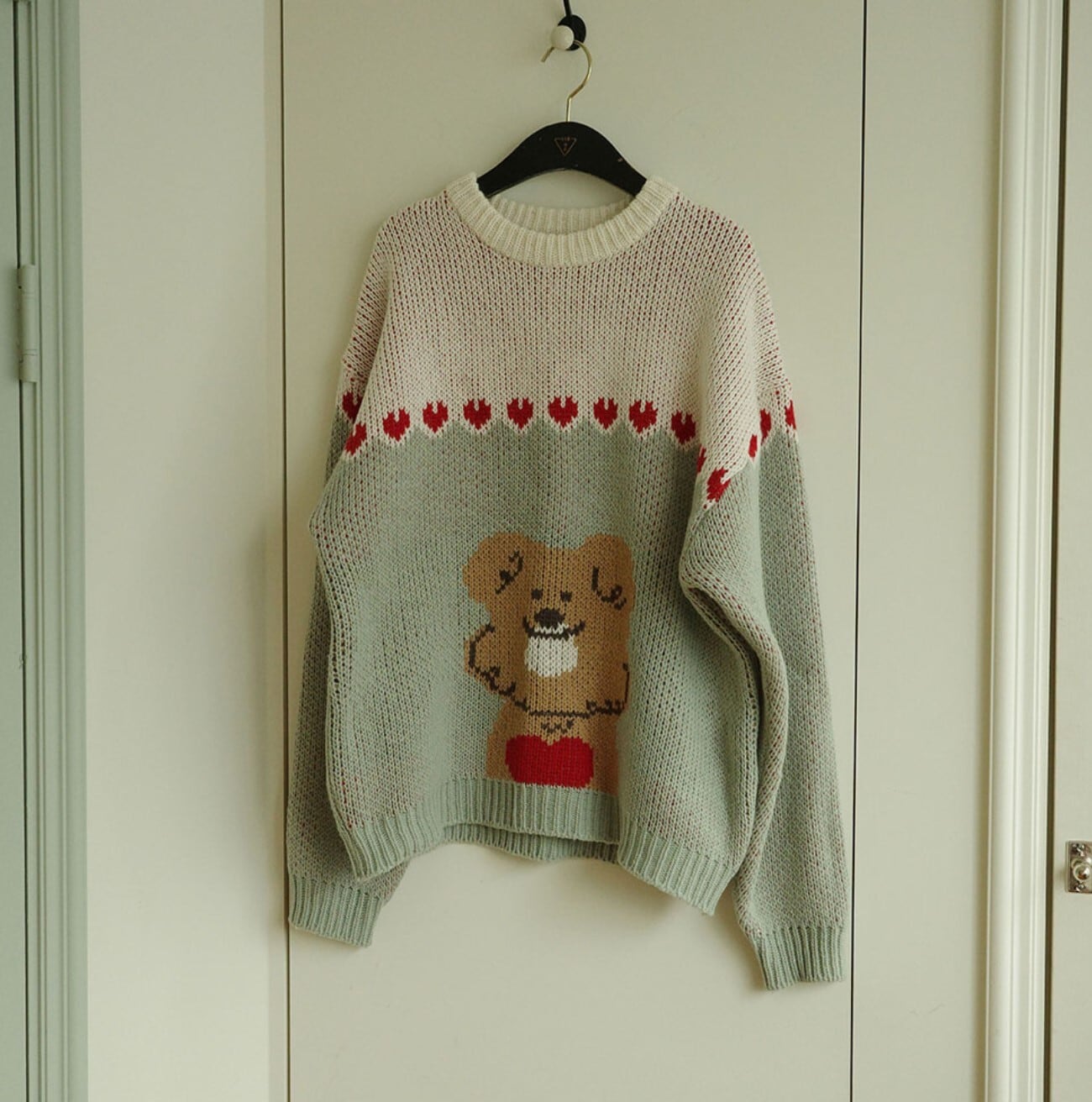 Human/予約【noonoosoom】love bear sweater (Sage Green)