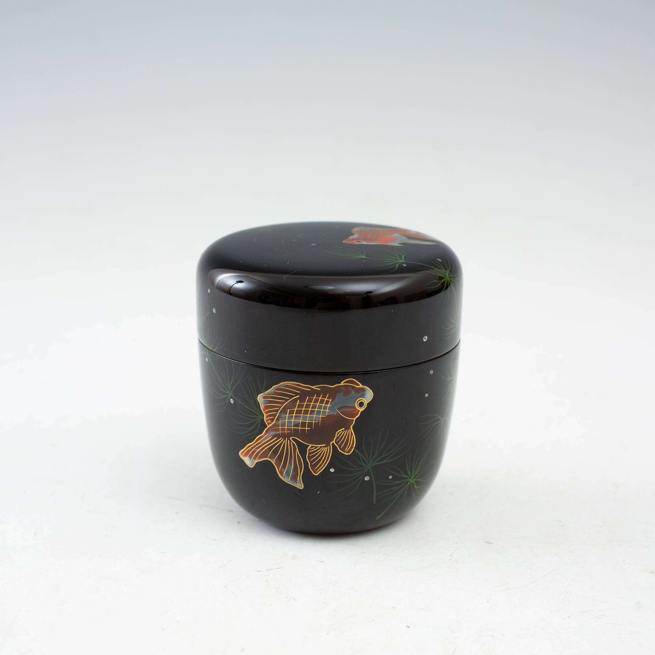 金魚 蒔絵 棗 中棗 小林広美 越前漆器 共箱 黒塗 なつめ 薄茶器 茶道具