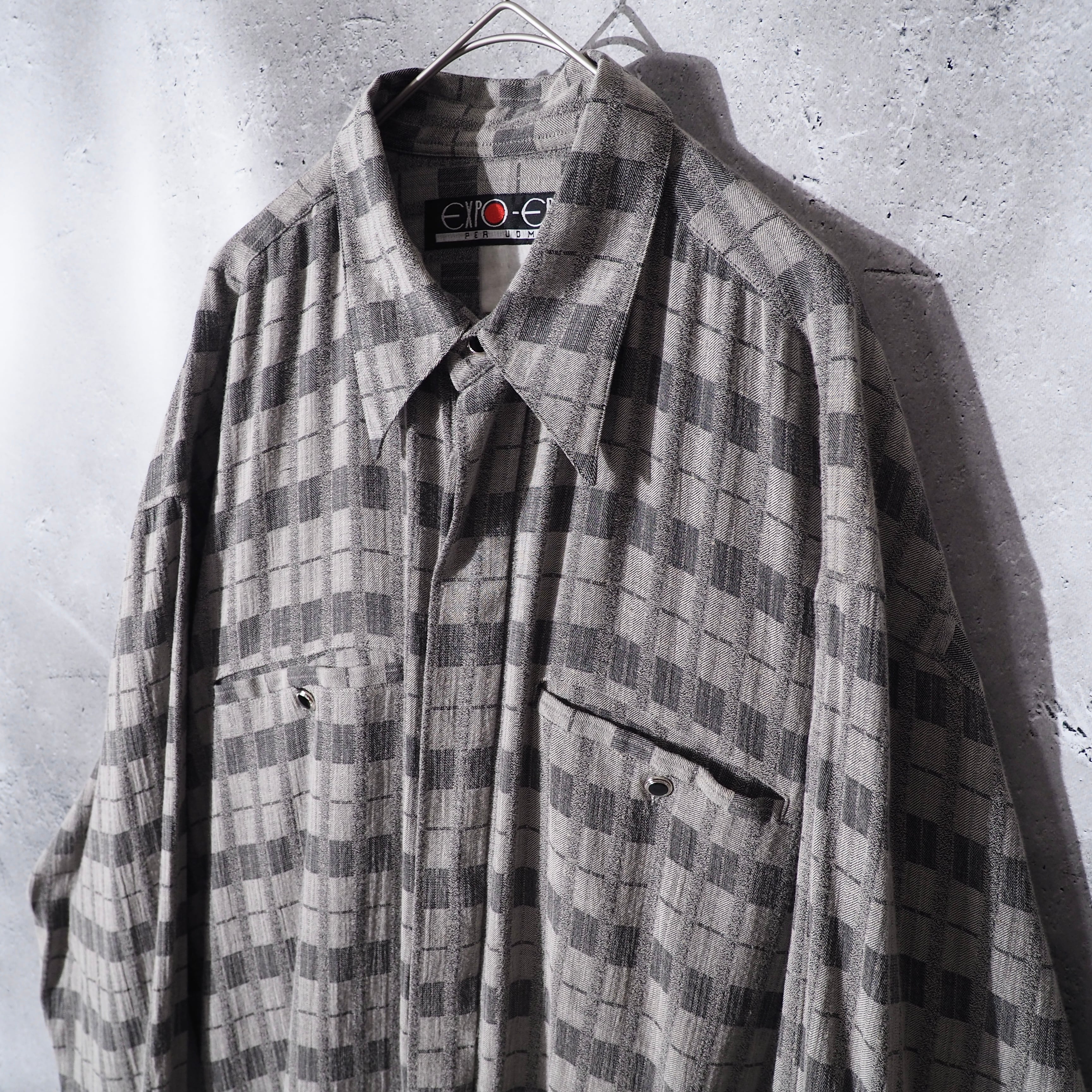 1970s gradation check weaving flying wing loose shirt