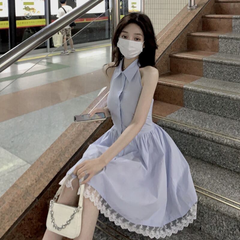 スタイルドレス サマーブルー薄手バックレススカート 大人ガーリー スウィート キュート カジュアル 夏物 萌量不足34880116944