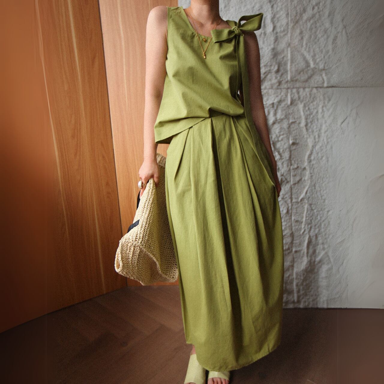 コットンリネンノースリーブスカートセットアップ 00340