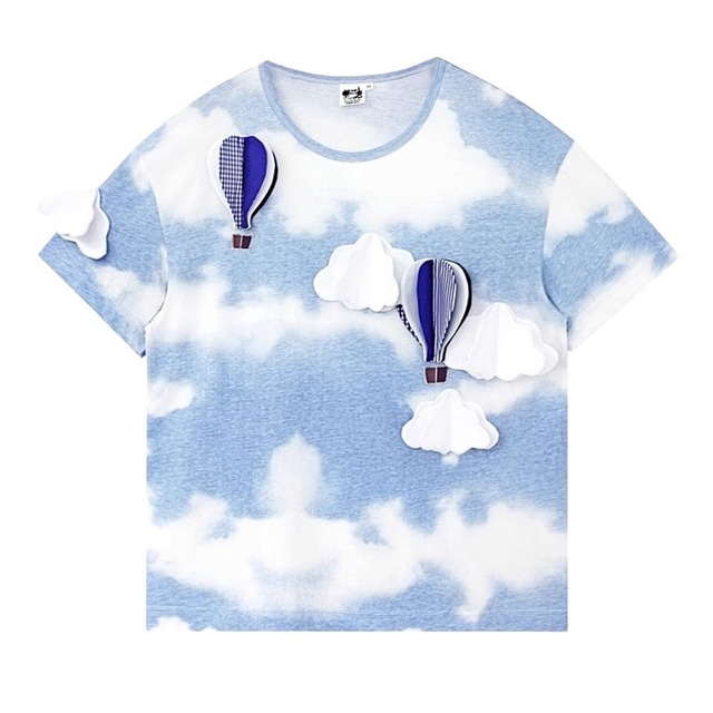 立体雲と気球の半袖Tシャツ　【メンズ】　E00229