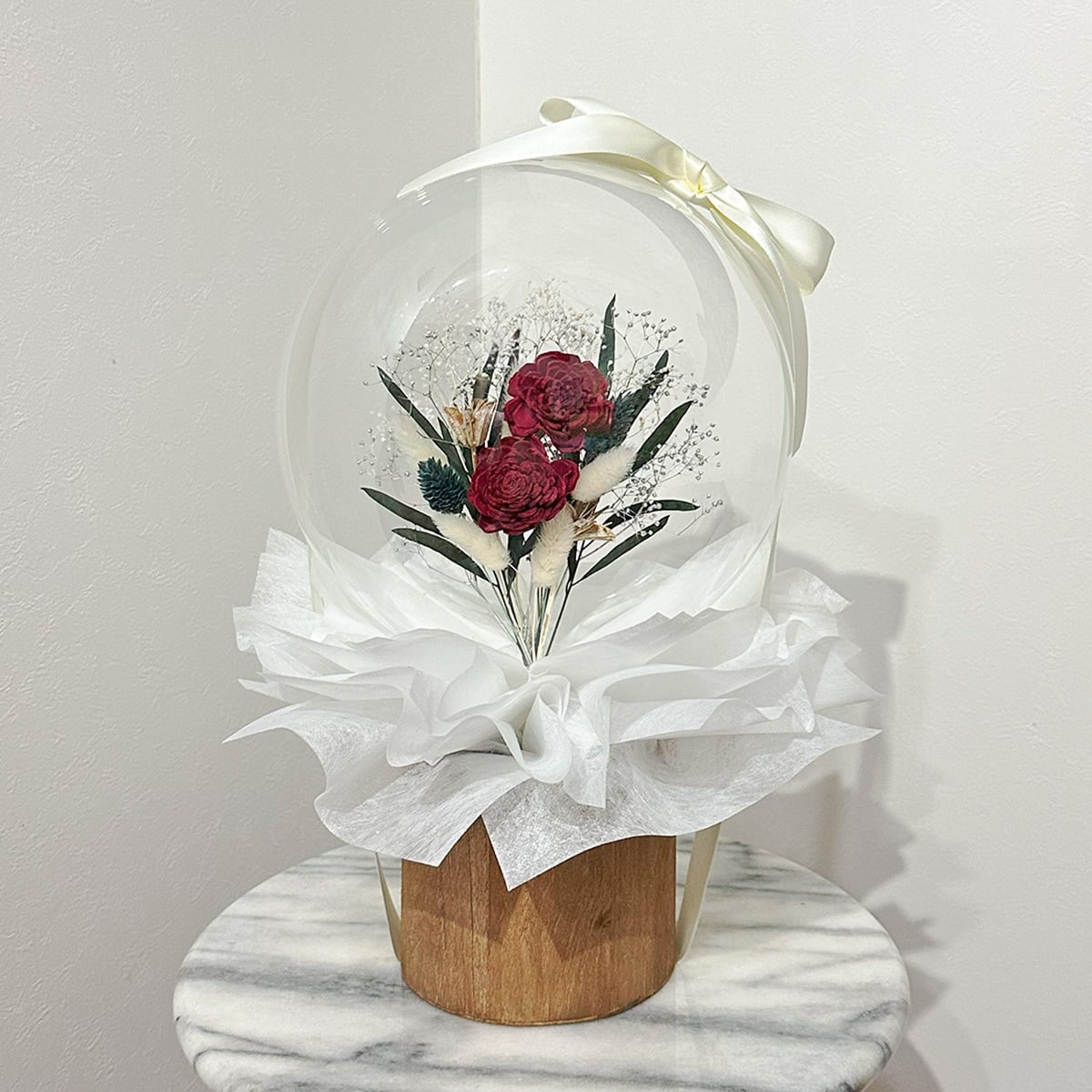 ローズ バルーンフラワー アレンジ ワインレッド 名入れ 文字入れ