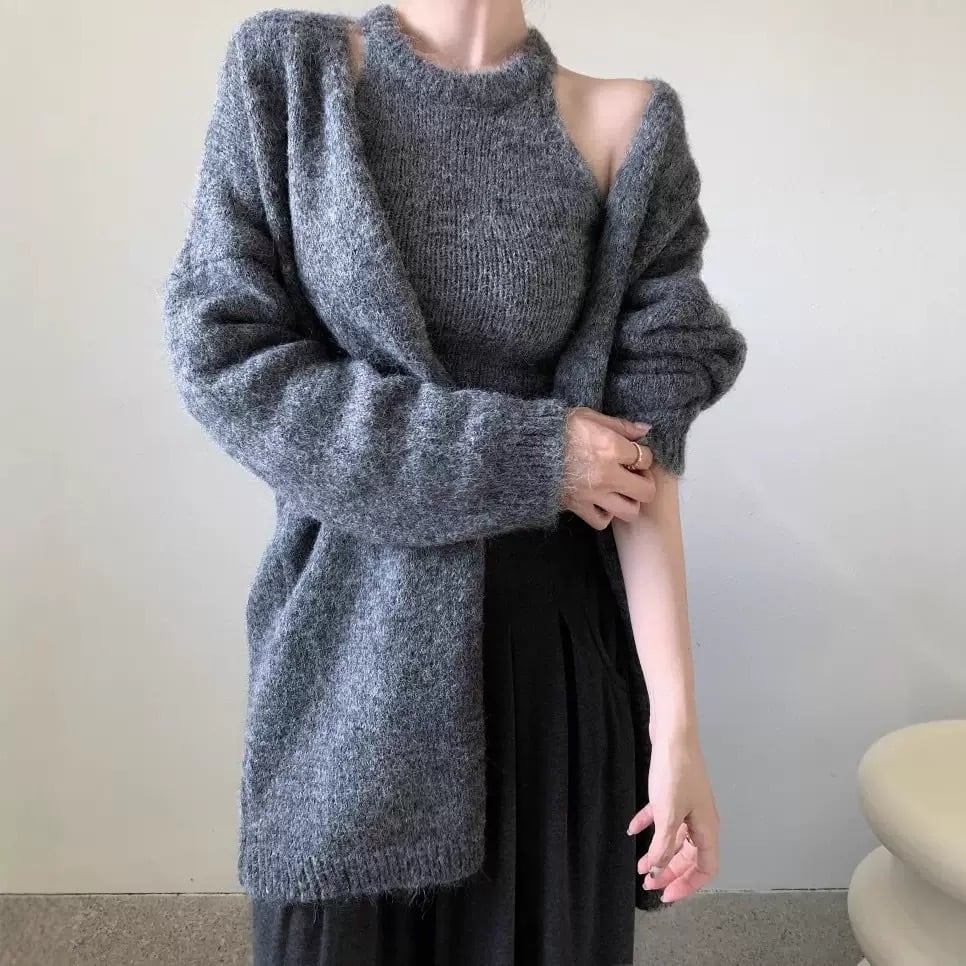 【set】ノースリーブトップス×カーディガンセット Q6597