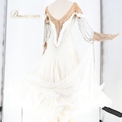 社交ダンス 衣装 クリスアン chrianne スタンダードドレス ワンピース ドレス スタンダード 白 フロート レース ゴージャス デモ 競技 ダンス パーティドレス パーティ イングランド製 発表会 ホワイト系 ストーン エレガント フォーマル おしゃれ かっこいい パフォーマンス用 高級感 競技会用