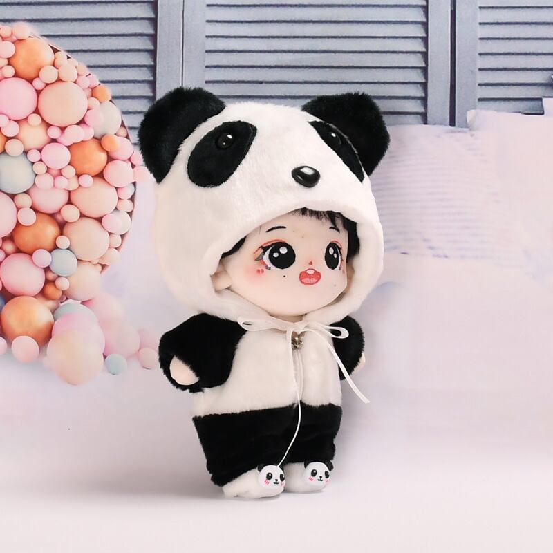 20cmぬいぐるみ用 ふわふわ パンダ ロンパース+帽子 かわいい 着せ替え