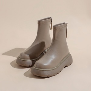 back zip leather ankle boots　J00250