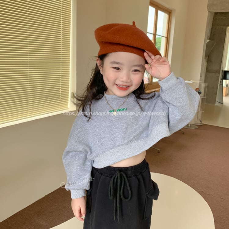 80㎝-130㎝】トップス ショート丈 グレー トレーナー 韓国版 可愛い 