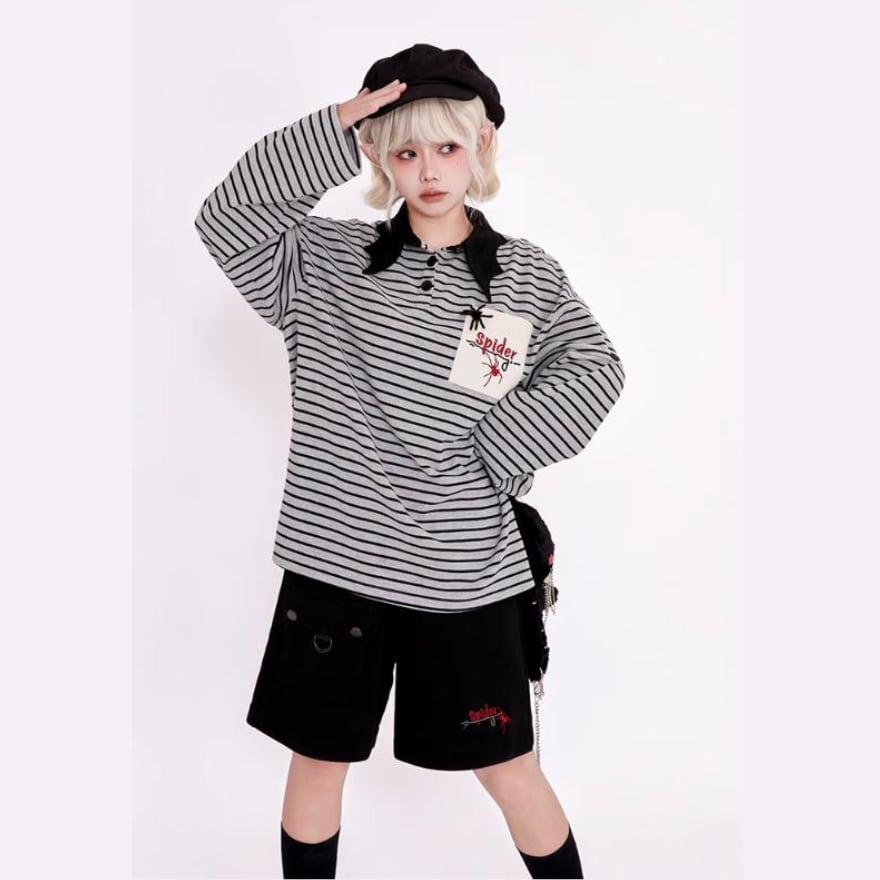 サブカル 服 地雷系 通販 ハーフパンツ ワンポイント ロゴ スパイダー 闇かわいい バンギャ