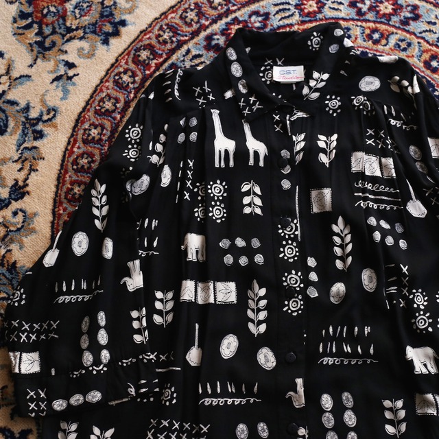 animal and flower pattern l/s rayon shirt