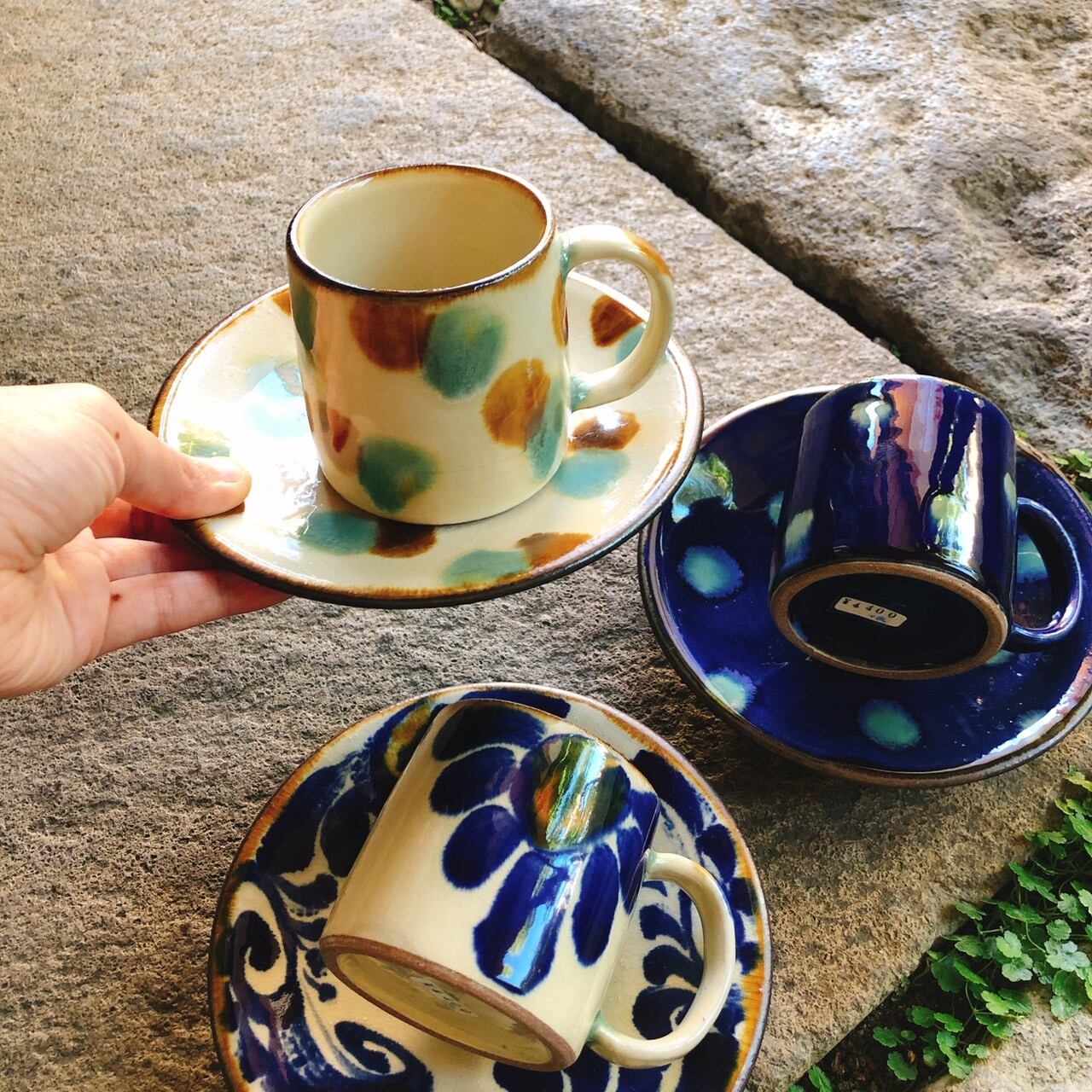 沖縄 ティーカップ&ソーサー 三彩 染付唐草 藍緑 | Gellery Shop