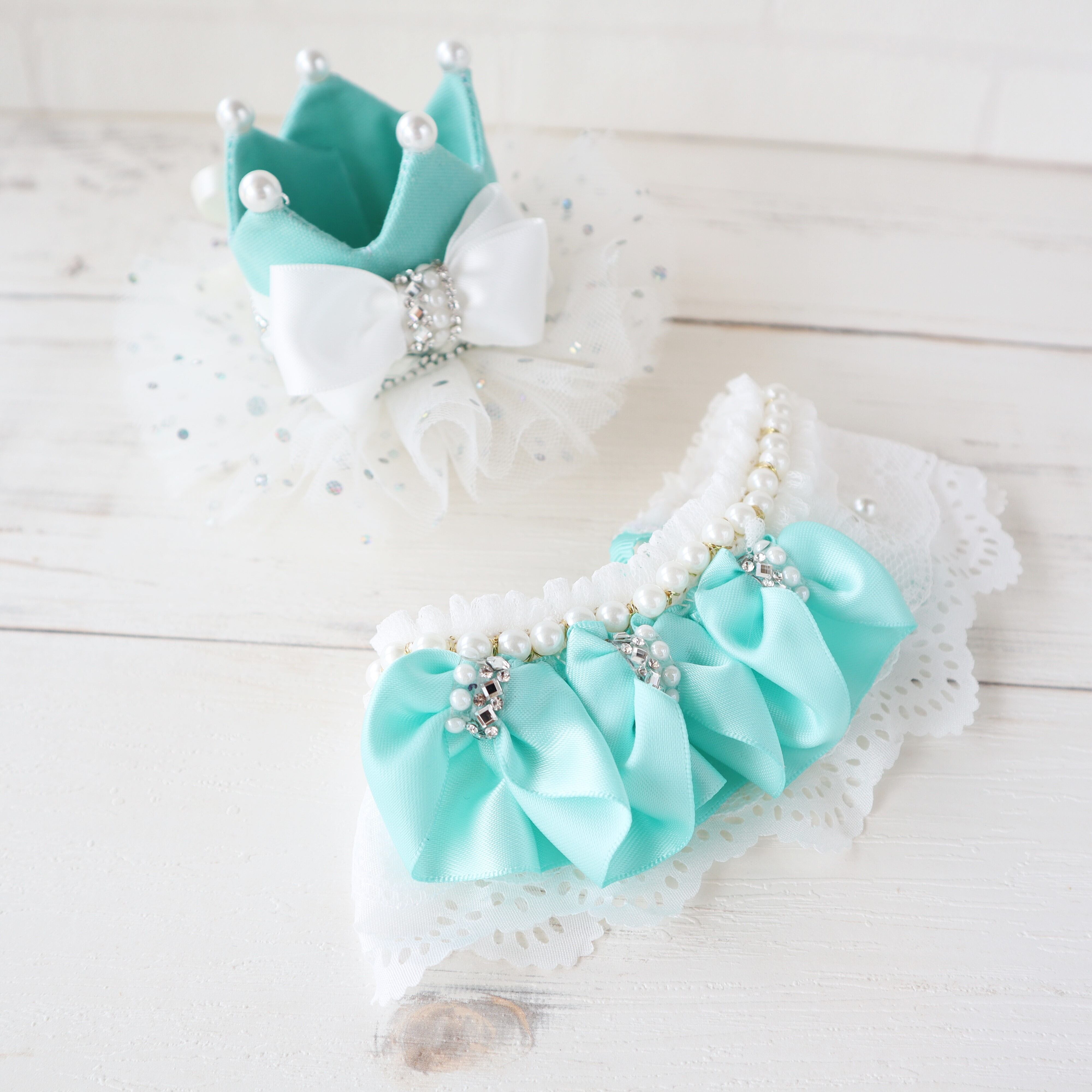 mint blue crown/ボリュームチュール付き 誕生日の記念に ♪王冠