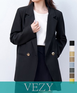 ダブルボタンテーラードジャケットミドル丈 レディースベーシック スーツジャケット オフィスカジュアル ライトアウター 体型カバー入学式卒業式入園式ジャケット 長袖 アウター コート ジャケット VEZY ベジー ItemNo.【23218796 】
