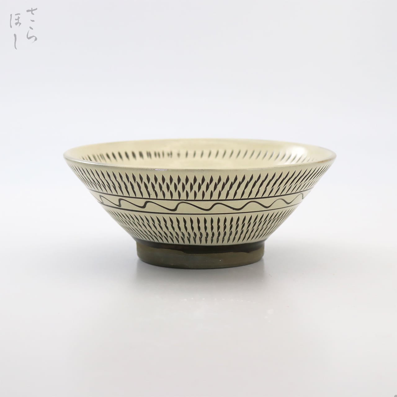 小鹿田焼 小袋窯 5寸丼 飛びかんな/櫛描き 緑 直径約15.5cm 陶器 和