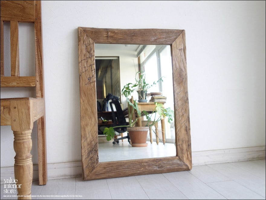 壁掛け 壁掛け鏡 ミラー 無垢材 木製 家具 木工 アールデコ 彫刻 小道具-