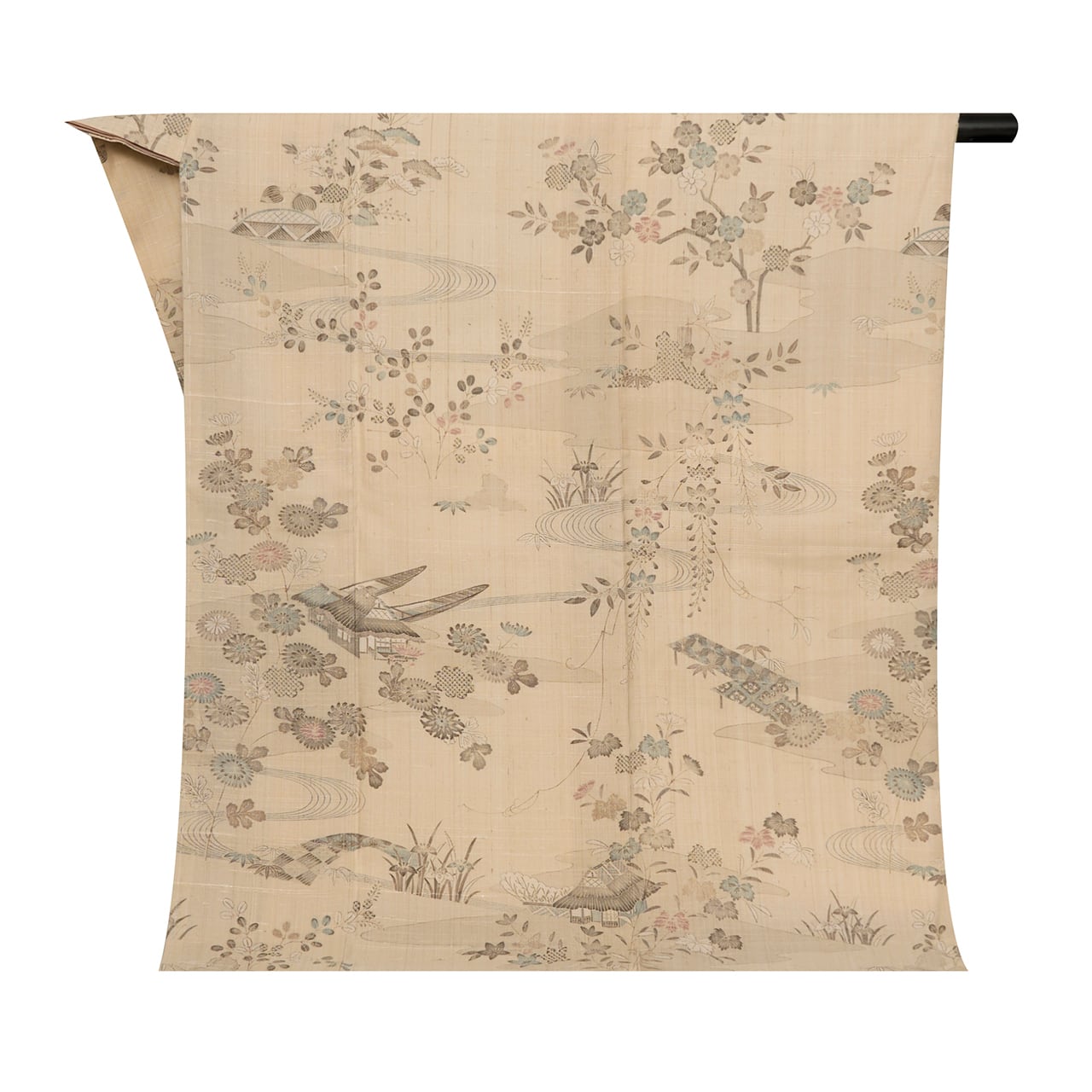 着用少ない！単衣＊生紬＊茶屋辻文様＊淡いベージュ＊上品＊着物＊１６０ｃｍ＊裄６８ しょうざん 茶屋辻模様 総柄生紬訪問着【未着用品】 | かわの屋