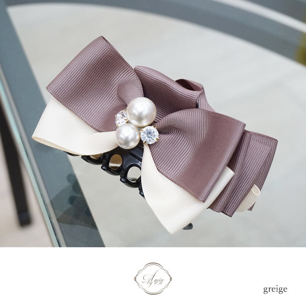 バイカラーリボンビジュパールバンスクリップ | Amin by w.a