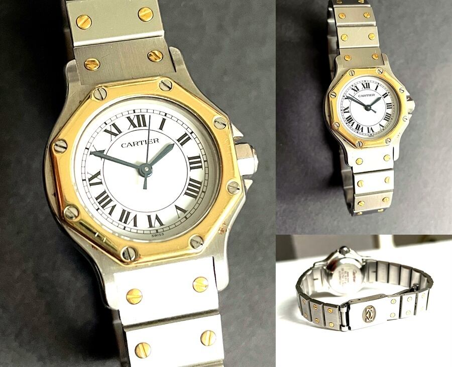 Cartier カルティエ Santos Octagon / サントス オクタゴン AT オートマチック ホワイトローマン K18YG x SS サファイアガラス サファイア SM レディース