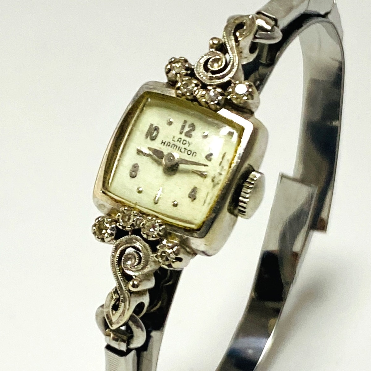 高級時計ハミルトン】Hamilton 14K 8ダイヤ 手巻き 腕時計 レディース  