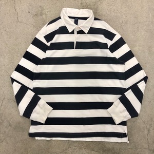 00 OLD GAP/Border L/S rugger shirt/2009年製/XL/ボーダー/ラガーシャツ/長袖ポロ/ホワイト/ネイビー/ギャップ