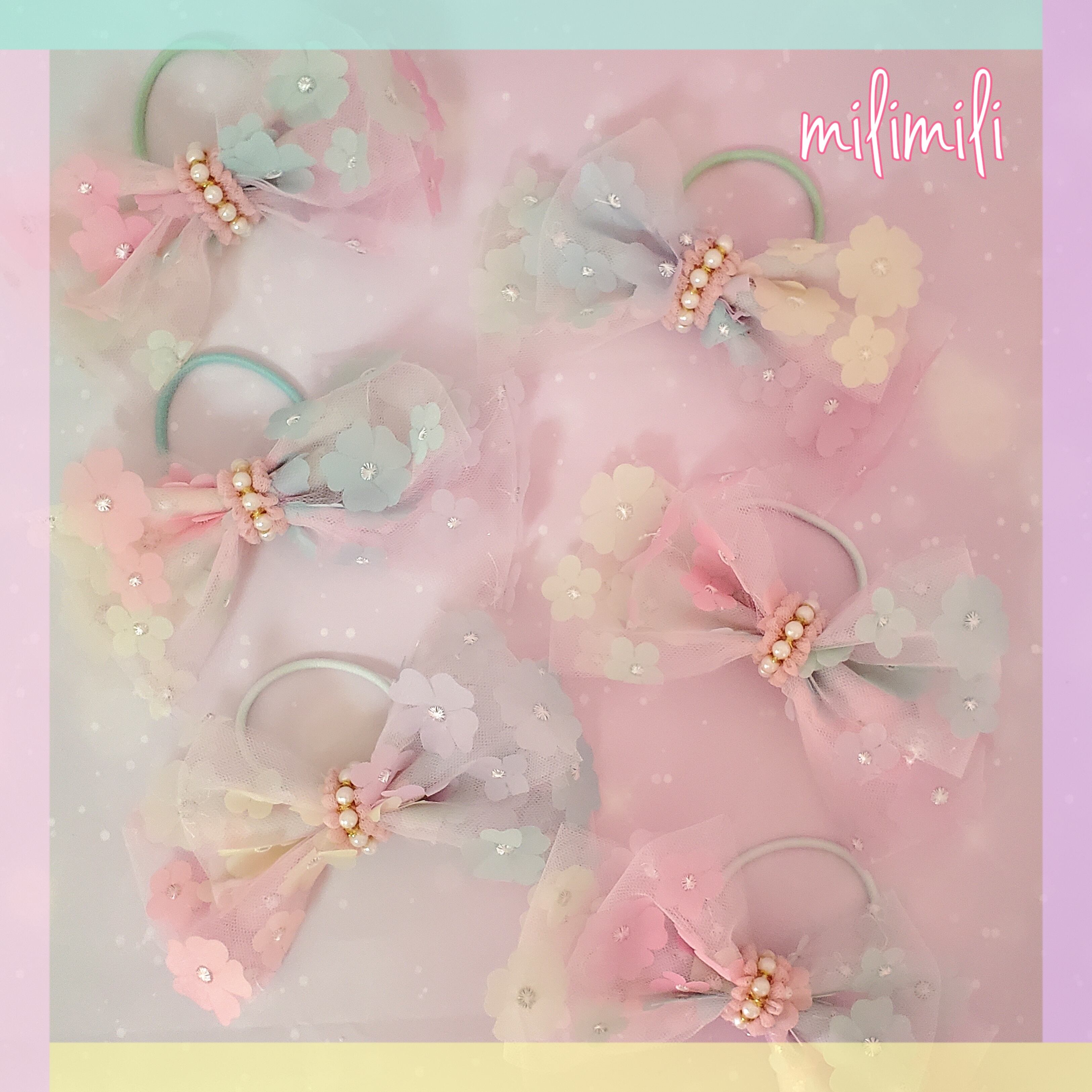 チョコミルクうさぎ×リバティブラウンふわリボンバイカラーツインヘアゴム