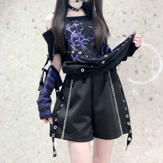 チェーンハトメデザイン ショートパンツ(2カラーあり)(lli_7154)