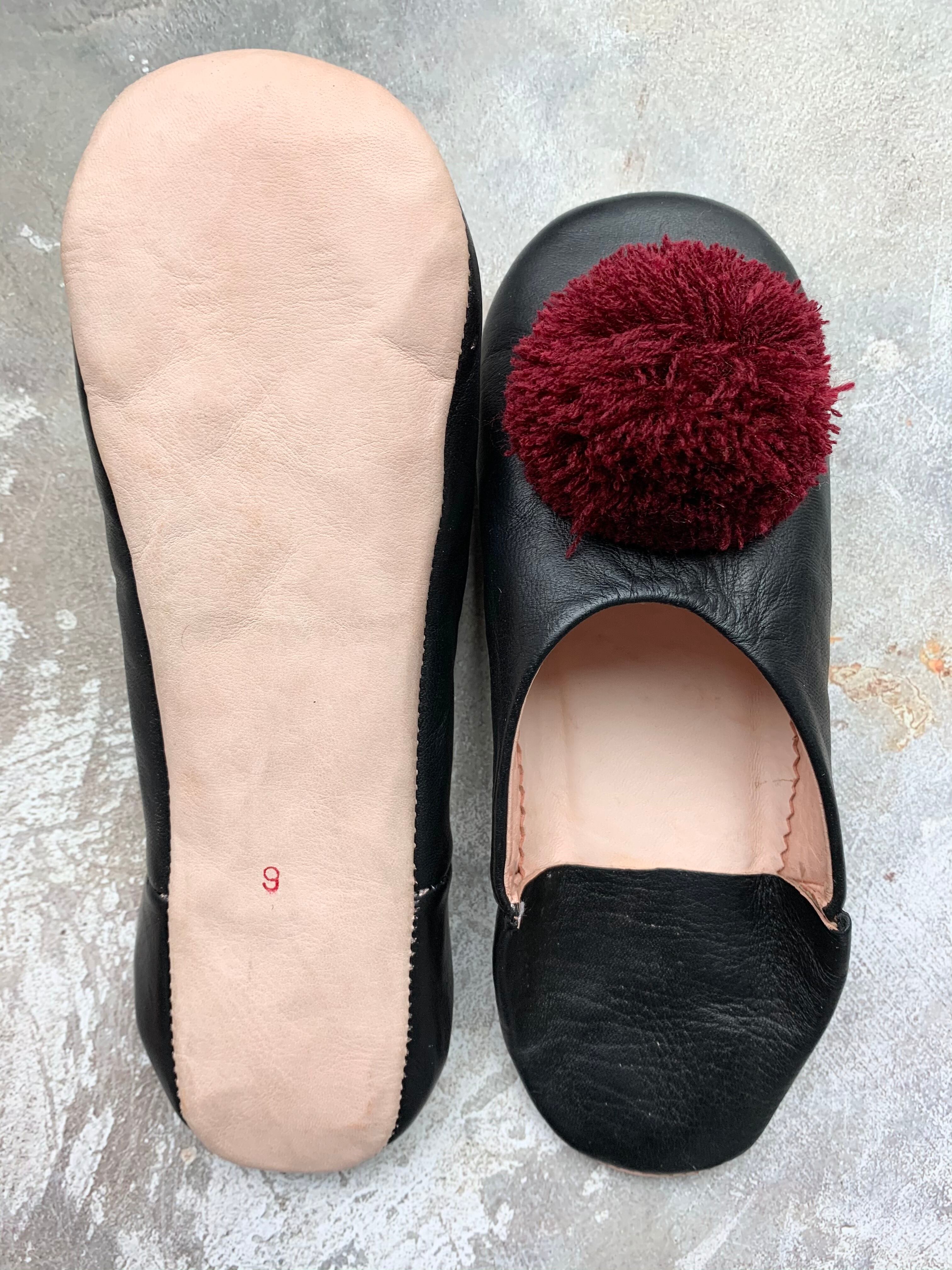 モロッコポンポンバブーシュ(ブラック)