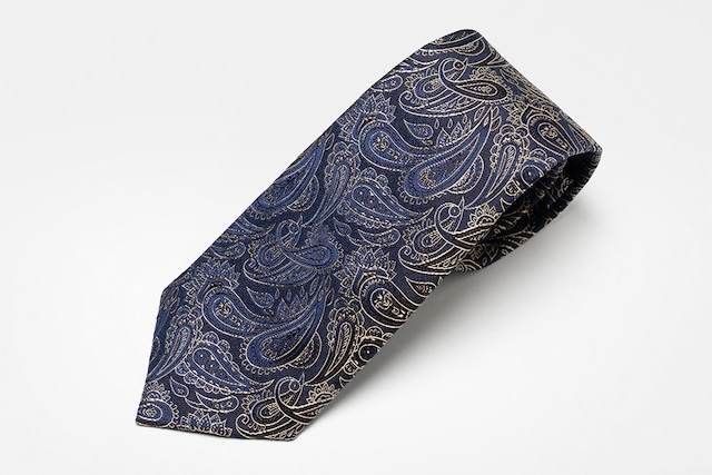 ≪VANNERS＆musterdTIES別注≫　350end　silk100％　クリスタル織りPaisley tie　〈navy〉