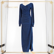 社交ダンス 衣装 スタンダード ドレス ワンピース レッスンウェア パーティドレス 青 フォーマル ブルー系 シンプル 上品 無地 長袖 気品 上質 ドレス 袖付き 着やすい ストレッチ 総丈129cm オシャレ デザイン 謝恩会 結婚式 成人式 発表会 レディース