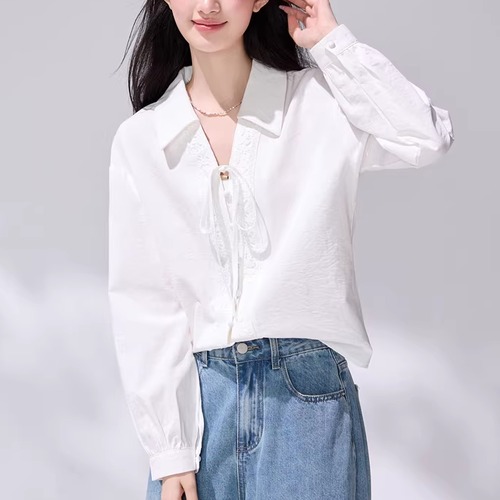 ラインレースリボンスキッパーカラーシャツ ・75179