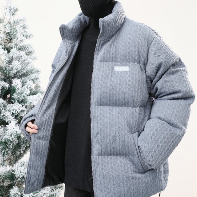 予約販売】ダウンジャケット アウター ショート丈 ケーブル柄 スタンド