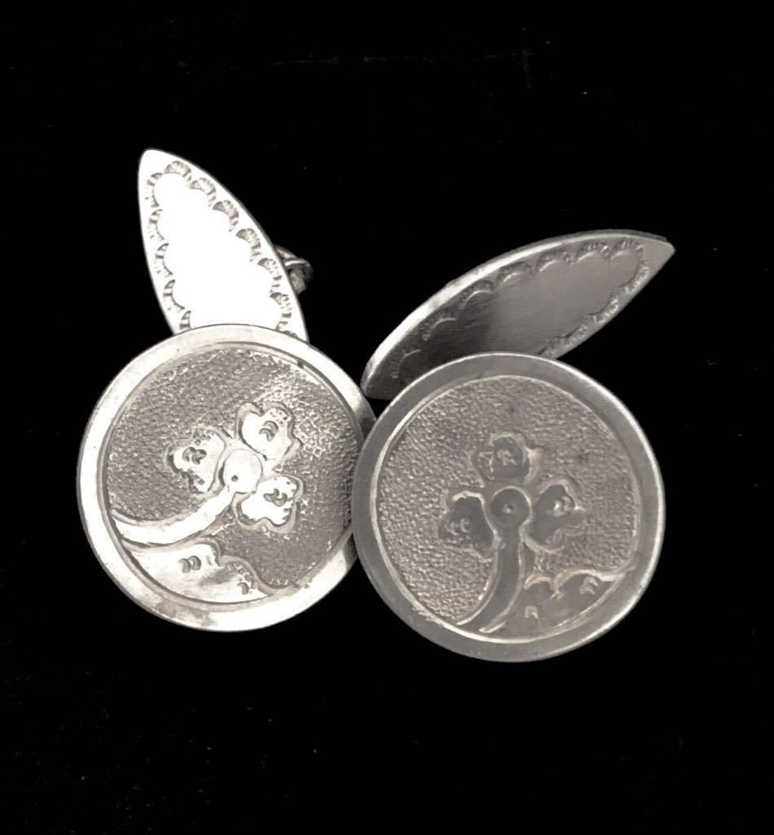 英国ビンテージ クローバー/シャムロック シルバー925 カフス ボタン チェーン メンズ 紳士 純銀 9.7g メンズアクセサリー  メンズファッション 英国ファッション ビンテージファッション コレクターズ 英国紳士 紳士御用達 CUFFLINKS/CUFFS