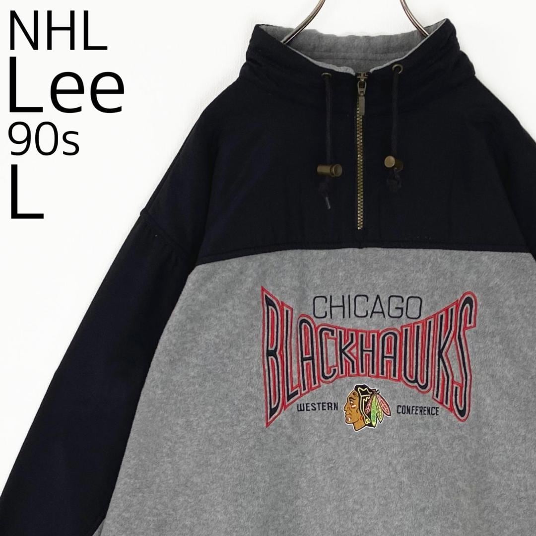 NHLブラックホークス Lee ハーフジップフリース グレー 90s L 刺繍