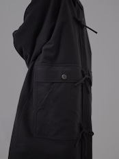 METHO - Front-Open Hooded Coat :Black|コットンシルク/紐留めフロント/ワークポケット
