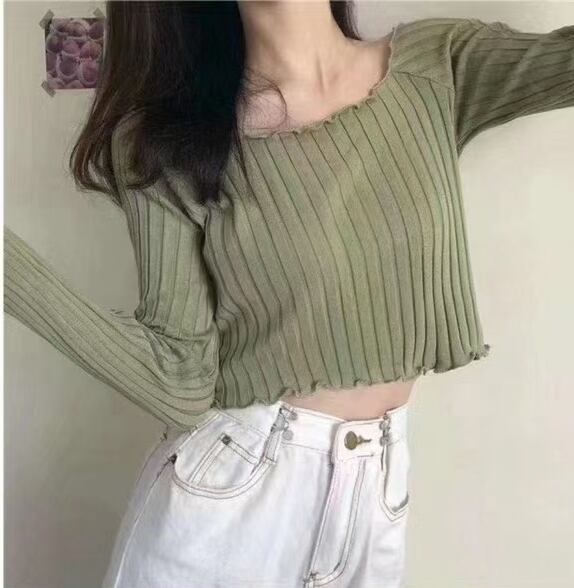 メロウヘム　クロップドリブニット　AJ4Z4039-9001