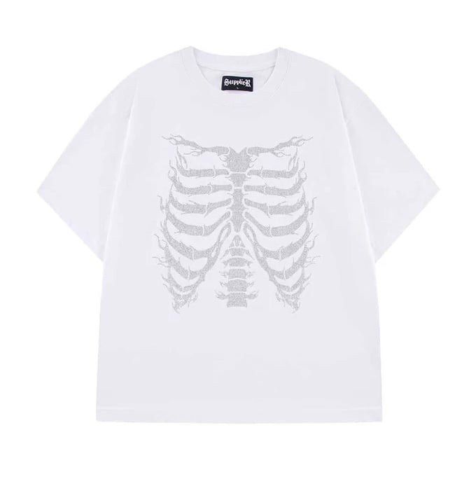 【SUPPLIER】Rhinestone Fire Bones Tee / White【サプライヤー】