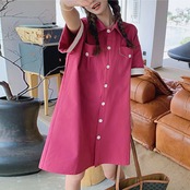 Flamingo-Colored Workwear Shirt Dress 5007
