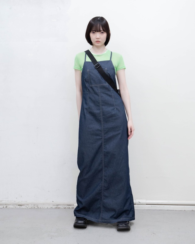 2000s cross-back denim camisole dress