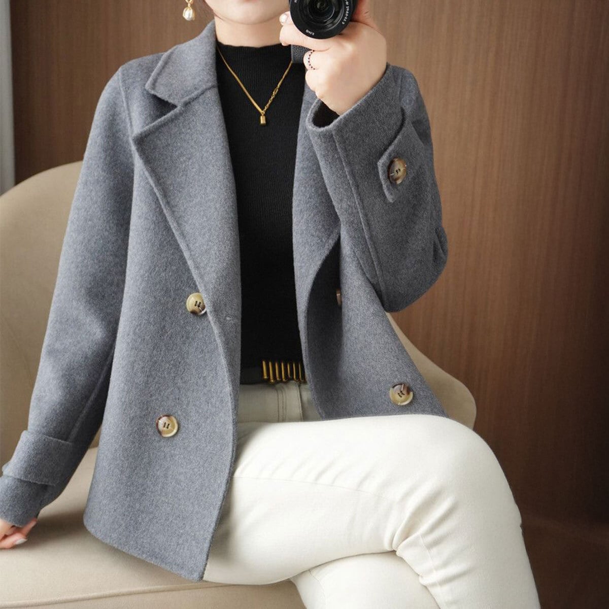 ウールタッチ テーラード ジャケット アウター レディース 秋冬 韓国 防寒 保温 微起毛 大人 きれいめ 通勤 ビジネス オフィス シンプル カジュアル ショート丈 上品 大人可愛い 大人女子