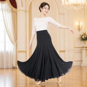 社交ダンス 衣装 Chacott Dance Sport チャコット ダンススポーツ スカート レッスンウェア ブラック系 黒 日本製 花柄 レース 透け感 シースルー フレア 黒 真っ黒 華やか かわいい おしゃれ 上品 大人っぽい ダンス 練習 レッスン ダンス衣装 練習着 無地 シンプル