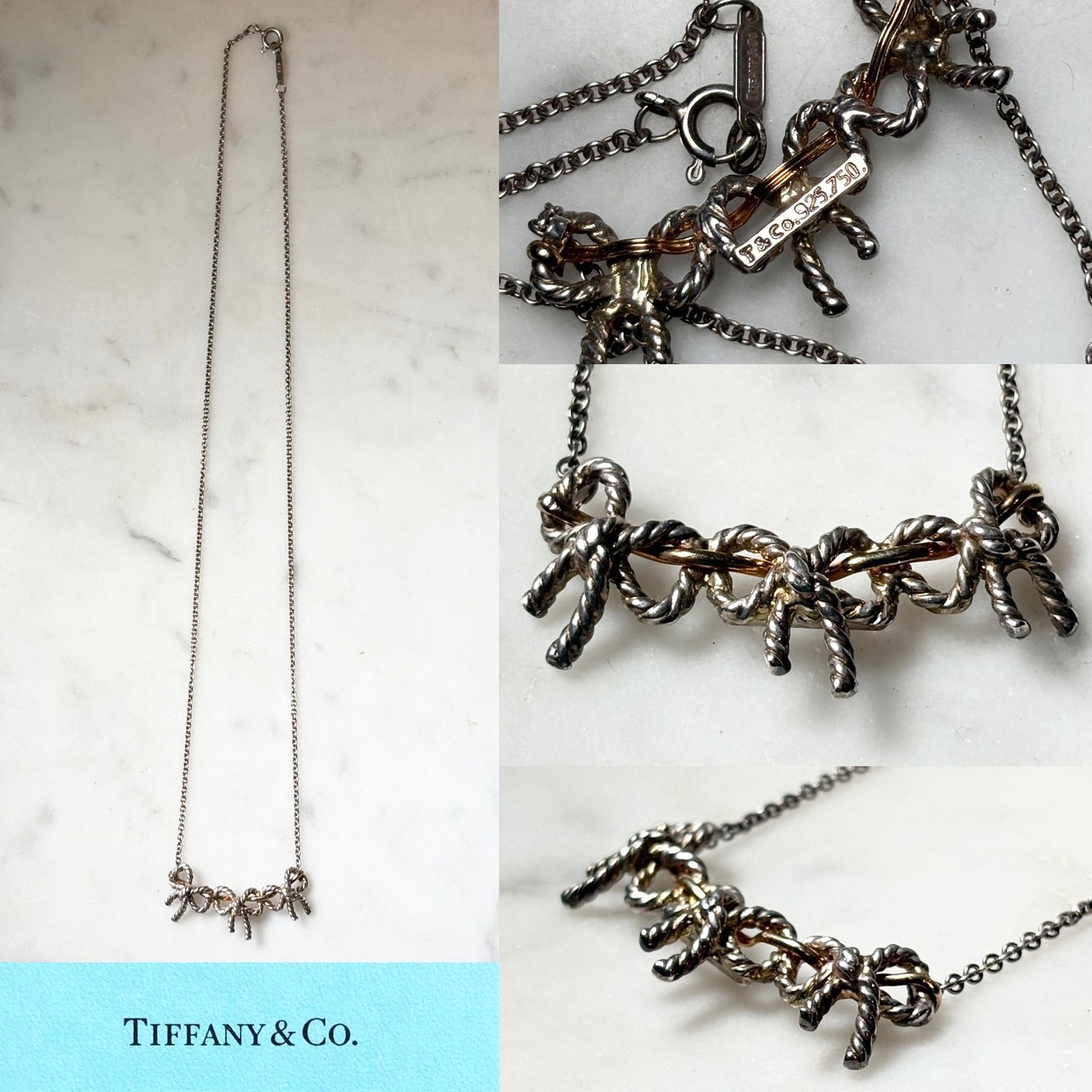 vintage TIFFANY silver × k18 gold “Triple Ribbon” necklace