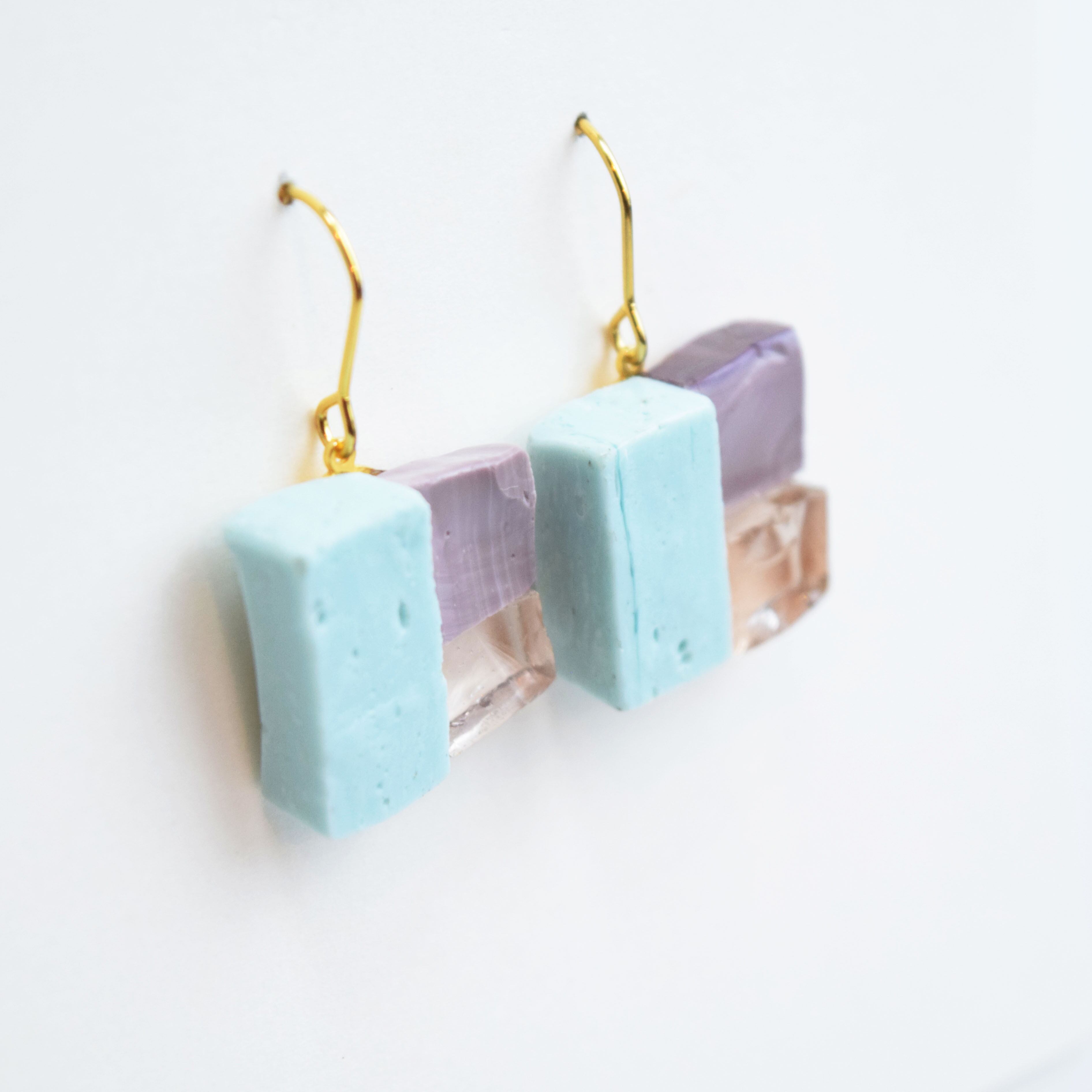 【ベーシック】フックピアスL ミント✖️クリア×紫