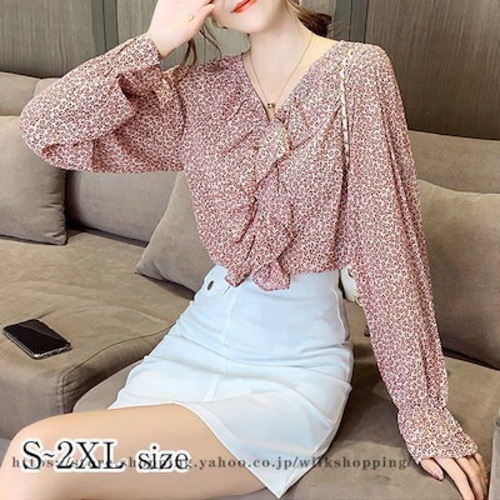 ブラウス シャツ 40代 レディース 春新作 長袖 Vネック 通勤 韓国風 トップス シフォン ドット柄 きれいめ フリル 50代 30代 オシャレ 大人 ゆったり