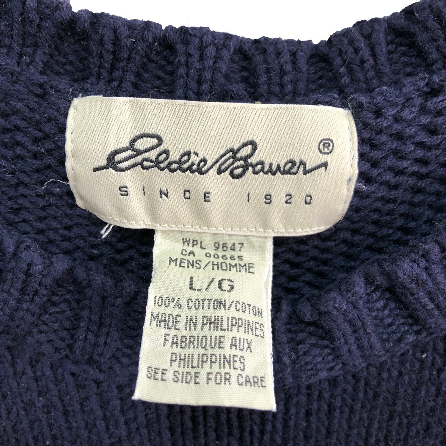 エディーバウアー ハーフジップ コットンニット セーター メンズl Eddie Bauer Usa アメカジ 古着 ネイビー 紺色 Ch04 保障できる
