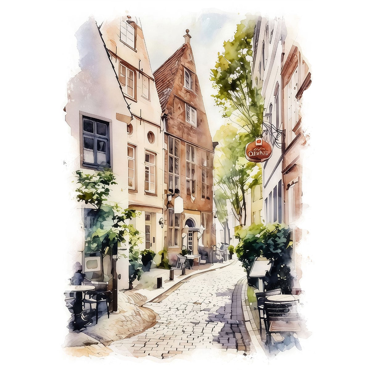 絵画 風景画(街並み) ドイツ ブレーメンの古い街並み インテリアアート